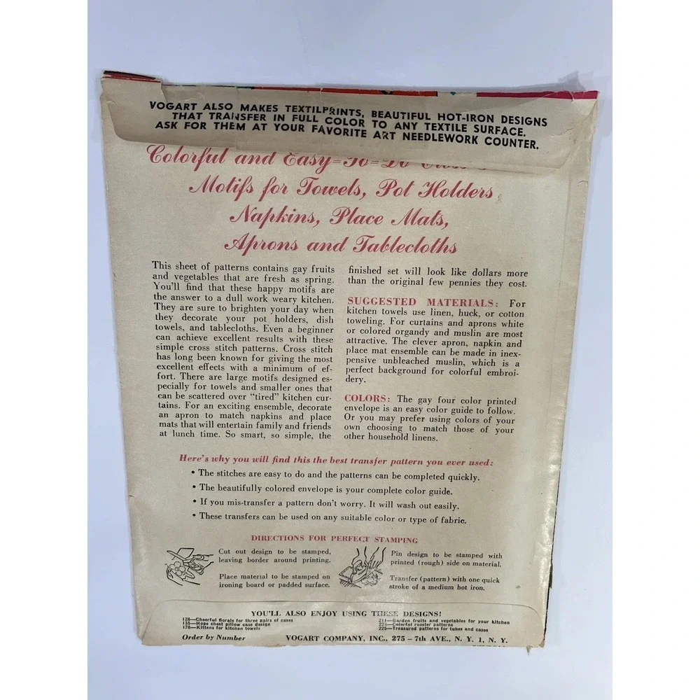 Vintage Iron ON Transfer-VOGART #211-Gay Garden Fruits and Vegs-Towel, Potholder